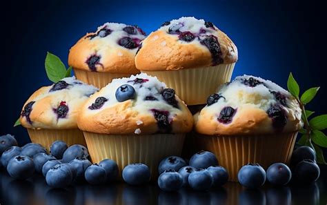 Premium Ai Image Blueberry Muffins Generative Ai