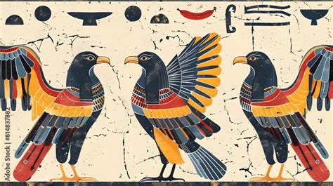 Ancient Egyptian Mythological Bird Hieroglyphic Design With Falcon Hawk