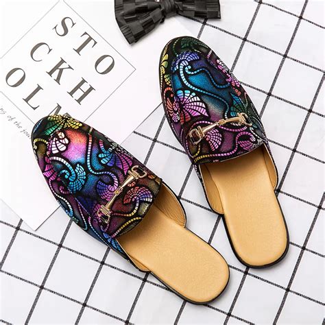 Verão colorido sapatos casuais meia arrastar couro dos homens chinelo