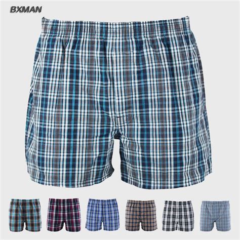 Vintage Style Plaid Woven Cotton 100 Cotton Sexy Mens Boxers Shorts