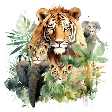 Vector & 4K Jungle Animals Clipart in Oil Painting Style – IMAGELLA