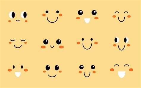 Vector set of cute smiling faces. Kawaii face expression collection ...