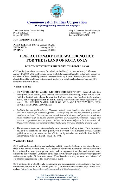 2023 Jan 14 Press Release Boil Water Notice For The Island Of Rota