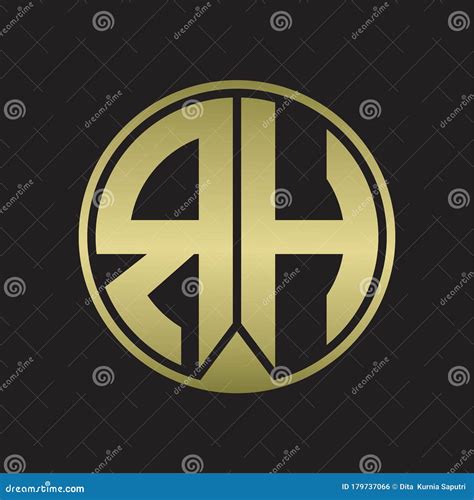 RH Logo Monogram Circle With Piece Ribbon Style On Gold Colors Stock