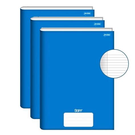 Caderno Brochura Grande Capa Dura 96 Folhas Kit 3un Stiff Escolar