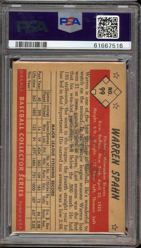 Bowman Color Baseball Warren Spahn Psa Ebay