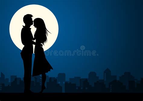 Happy Valentines Day Romantic Silhouette Of Loving Couple At Night Stock Vector Illustration