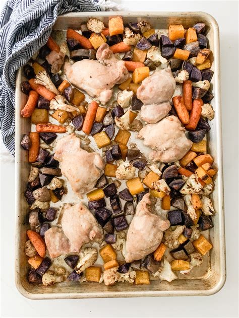 Sheet Pan Chicken Thighs And Fall Vegetables Skinless Food Play Go