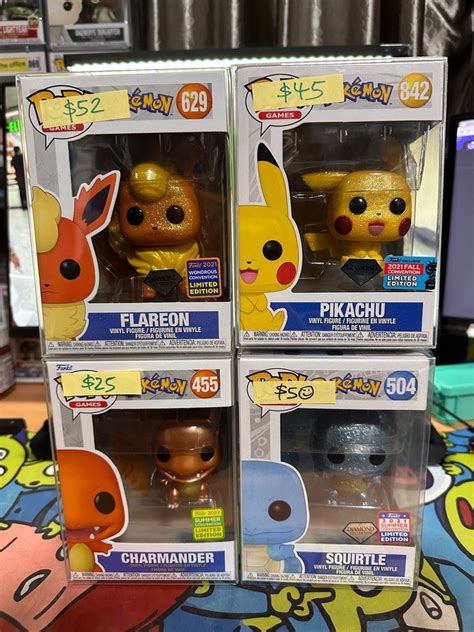 Pokemon Funko Pops - Pikachu Diamond | Flareon Diamond | Squirtle ...