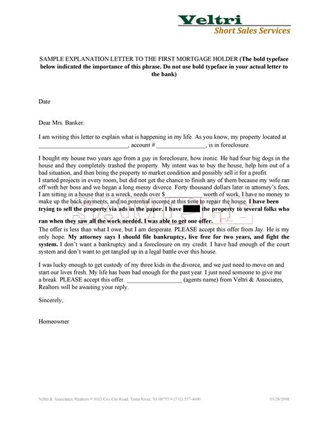 Letter Of Explanation For Foreclosure Collection Letter Template Collection