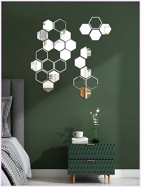 Hexagon Mirror Surface Wall Sticker 25Pcs Home Stickers Silver