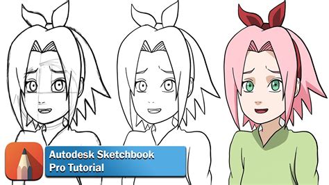 Easy Autodesk Sketchbook Pro Tutorial Drawing Sakura Haruno Youtube