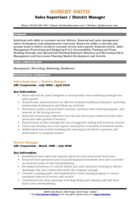 District Manager Resume Sample