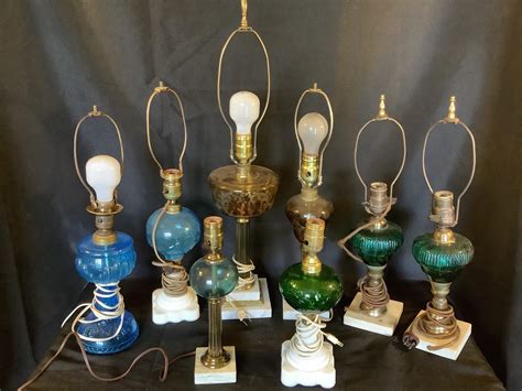 Lot - Collection of Nine Colored Glass Table Lamps