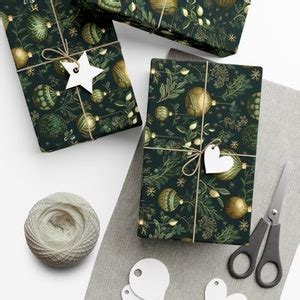 Christmas Wrapping Paper Forest Green Gift Wrap Roll Holiday Ornament