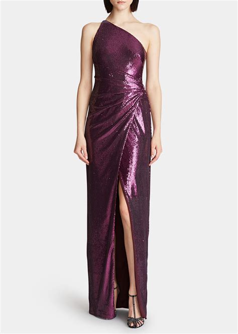 Buy Halston Adriana One Shoulder Sequin Slit Gown Acai At 70 Off