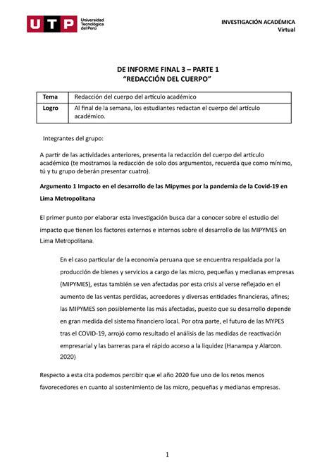 Semana 14 Formato Avance De Informe Final 3 Parte 1 DE INFORME