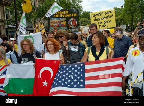 Paris France Large Crowd People Front Anti Nuclear Power