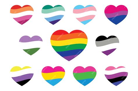 Premium Vector Lgbtqia Heart Shape Pride Flag Flat Design Icon Set