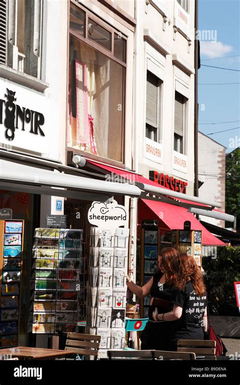 Girls At A Souvenir Shop At Gerbergasse Old Town Big Basel Basel Canton Basel Stadt Switzerland