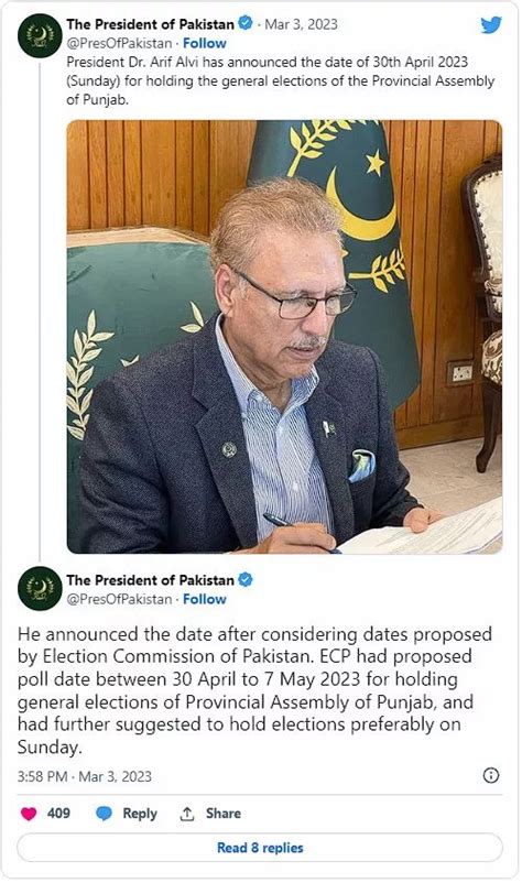 President Alvi Announces Elections In Punjab On April 30 2023