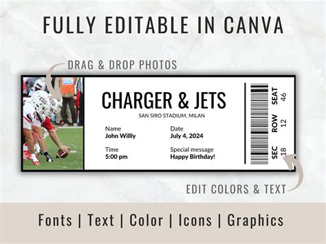 Editable Sports Ticket Template, DIY Sporting Ticket, Custom Sports ...