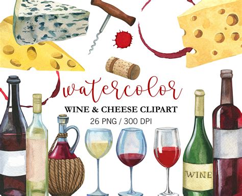 Watercolor Wine Clipart Fall Clipart Wine Cheese PNG Etsy