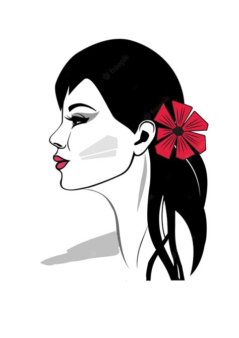 Premium Vector Beautiful Woman With Red Flower In Profile Portrait Of