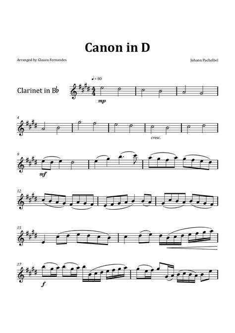 Canon By Pachelbel Clarinet Solo Arr Glauco Fernandes By Johann Pachelbel Sheet Music For