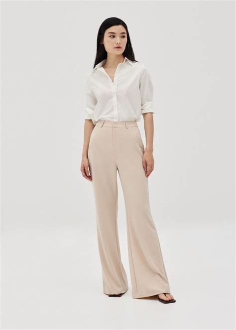 Love Bonito Pvara Regular Flare Pants In Nude Women S Fashion Bottoms Other Bottoms On Carousell