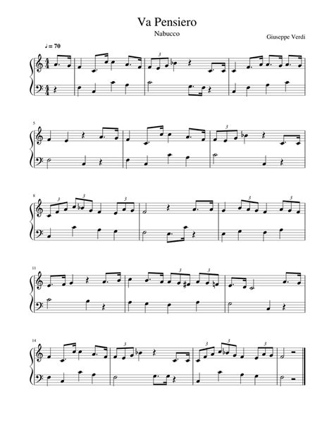 Va Pensiero Giuseppe Verdi Sheet Music For Piano Solo