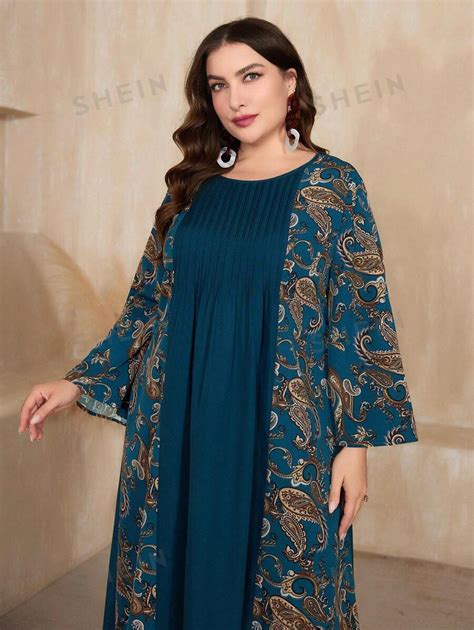 Shein Najma Plus Size Paisley Pattern Long Sleeve Dress Shein Usa