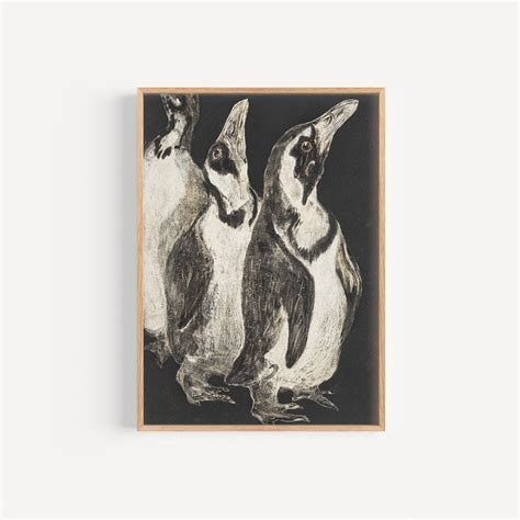 Three Penguins Vintage Drawing Printable Downloaf File Fine Art Penguin ...