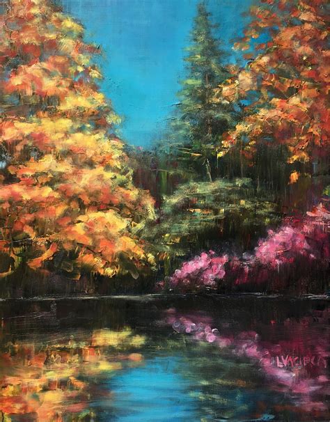 Fall foliage oil painting knife painted fall trees and water | Etsy