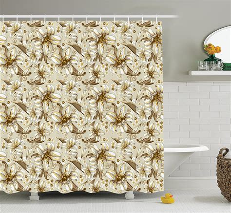 Beige Decor Shower Curtain Set By Wild Distressed Lilies Over Floral