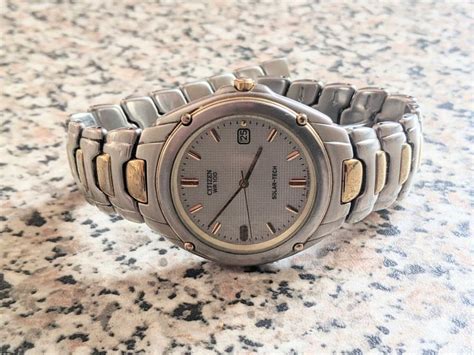 Citizen Eco Drive Wr 100 Solar Tech Mens Watch Working Clasp Needs Repairing Em 2024