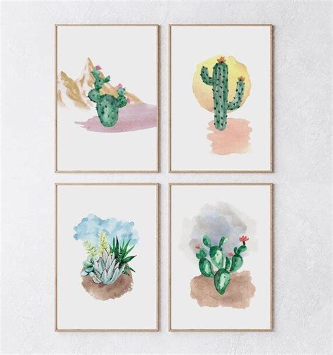 Arizona Desert Cactus Watercolor Prints Set Of Digital Etsy