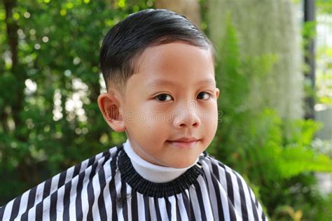 Portrait of Asian Boy Cut in Haircut in the Garden, Fashion Haircut for ...