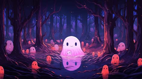 Cute Ghost Forest Halloween 4K #3441m Wallpaper iPhone Phone