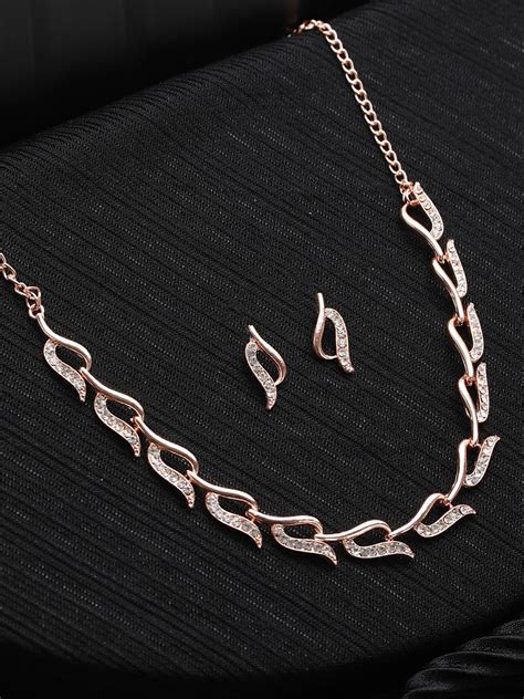 Buy Priyaasi Rose Gold Plated AD Studded Jewellery Set Jewellery Set