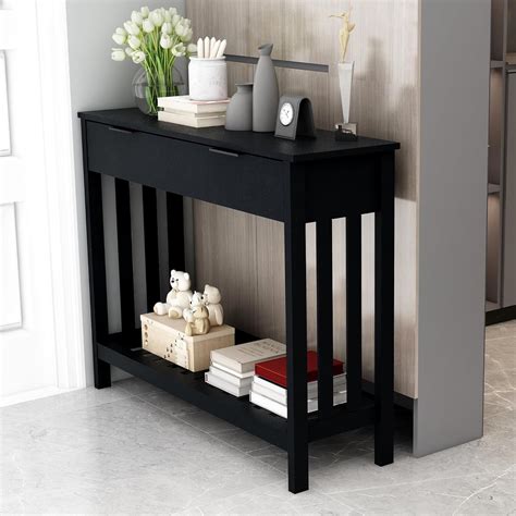 TaoHFE Black Entryway Table With Drawer Modern Wood Narrow Console