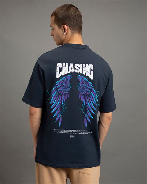 Buy Mens Blue Chasing Dream Graphic Printed Oversized T Shirt Online