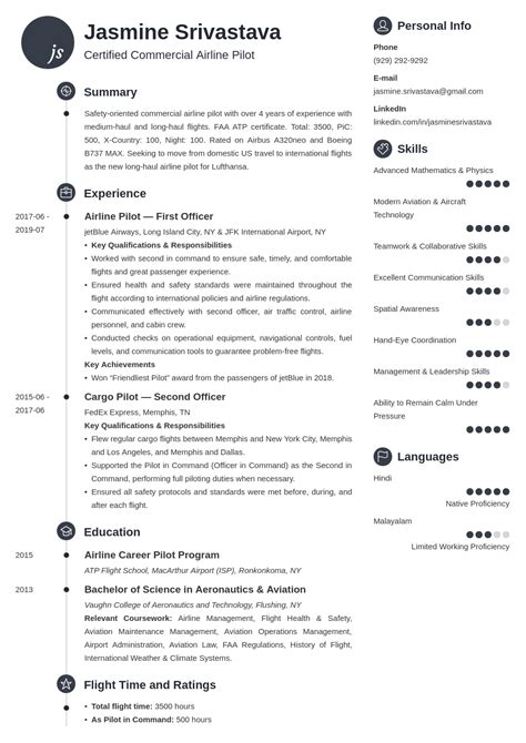 Aviation Resume Templates Free You Can Edit This Airline Pilot