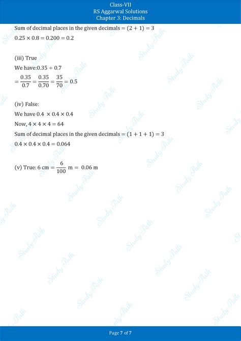 Rs Aggarwal Solutions Class Test Paper Chapter Decimals