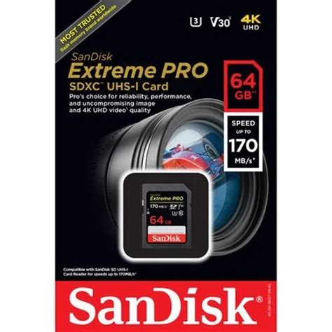 Cartão de memória SanDisk 64GB Extreme PRO UHS I SDXC