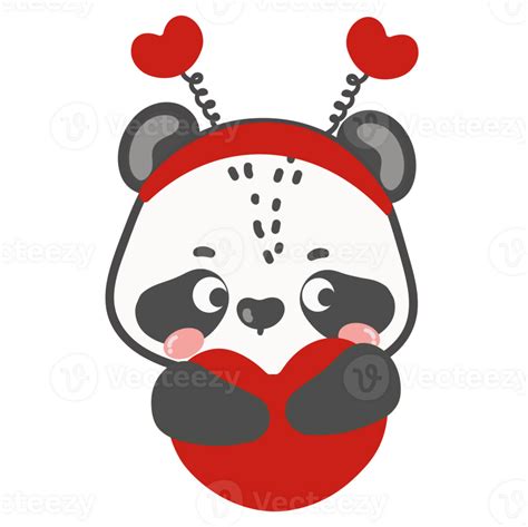 Cute Valentine Panda Watercolor With Flower Heart Love 26892332 PNG