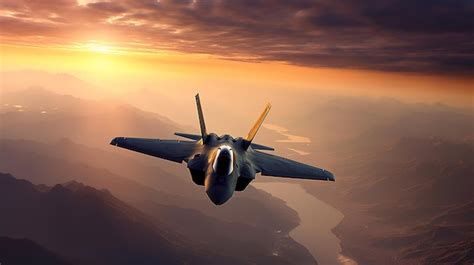 Premium AI Image | a fighter jet is flying in the sky with the sun ...