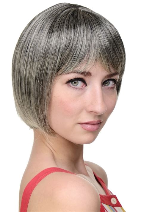 Capless Grey Short Straight Synthetic Hair Wig Grey Wigs Sale P4