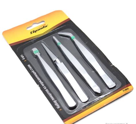 Набор пинцетов из нержавеющей стали 4 шт - купить с доставкой по ...