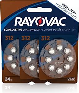 Rayovac L312ZA 24ZM Mercury Free Zinc Air Hearing Aid Batteries Size